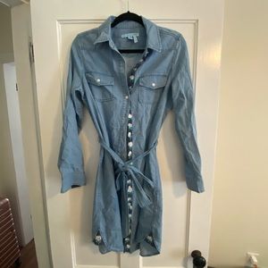 Draper James Chambray Button-Up Dress with Magnolia Trim